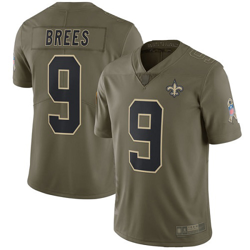 Men New Orleans Saints Limited Olive Drew Brees Jersey NFL Football #9 2017 Salute to Service Jersey->new orleans saints->NFL Jersey
